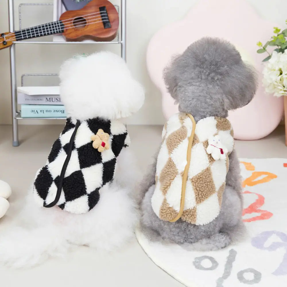 ペットウェア 犬用 服 ペット衣服 秋冬用 猫用 服 二足 フリースウェア ダイヤモンド格子 フリースジャケット ID2628