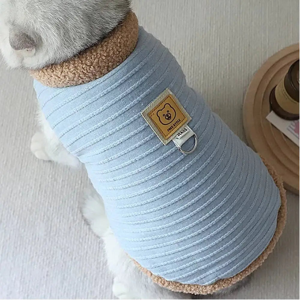 ペットウェア 秋冬用 保温 裏起毛 厚手 フリース 猫用・犬用 ベスト 型 綿素材 ジャンパー 丸首 フード付き ID3453 ブルー / S