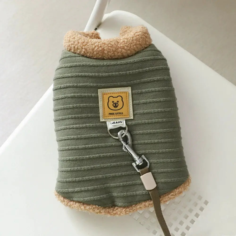 ペットウェア 秋冬用 保温 裏起毛 厚手 フリース 猫用・犬用 ベスト 型 綿素材 ジャンパー 丸首 フード付き ID3453 グリーン / S