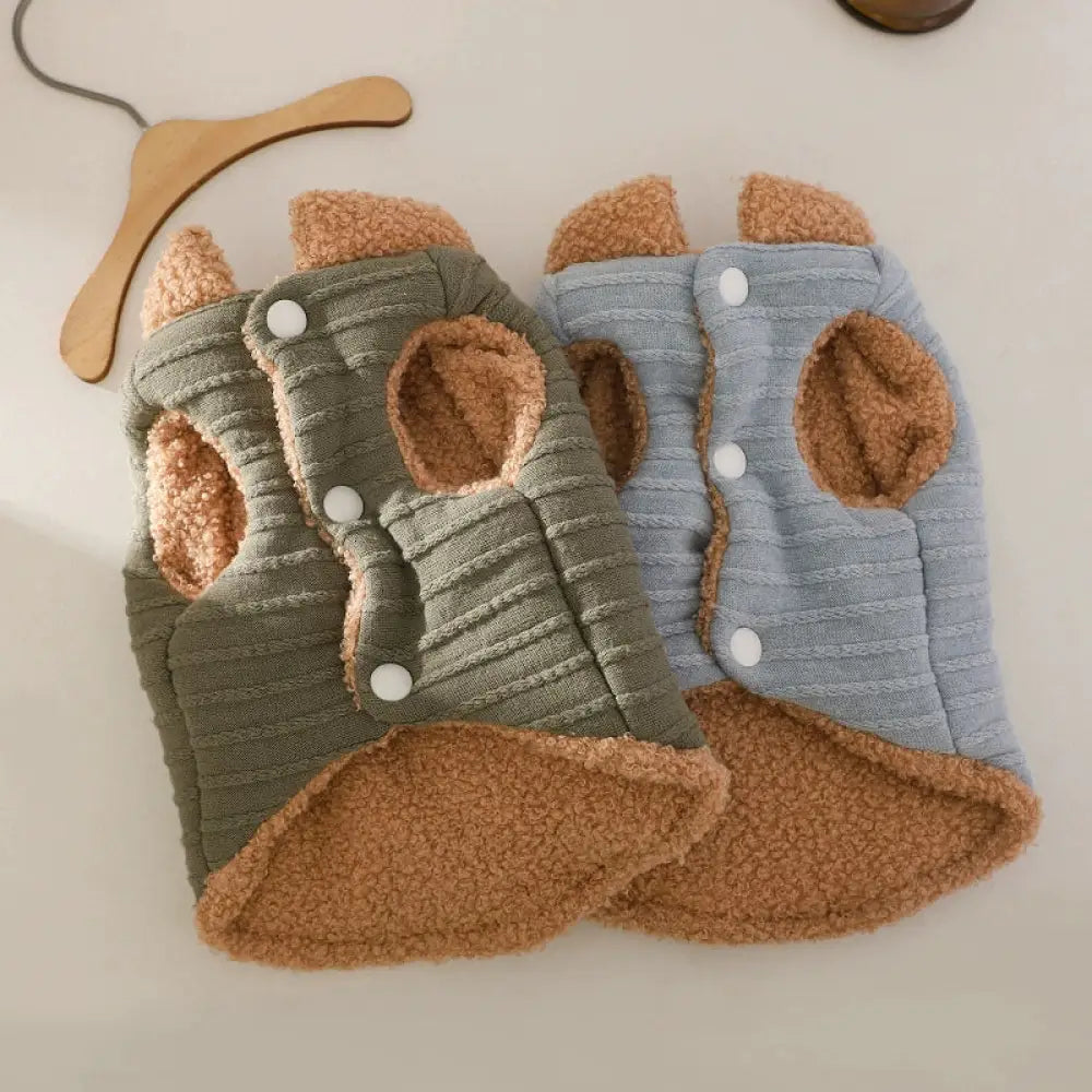 ペットウェア 秋冬用 保温 裏起毛 厚手 フリース 猫用・犬用 ベスト 型 綿素材 ジャンパー 丸首 フード付き ID3453