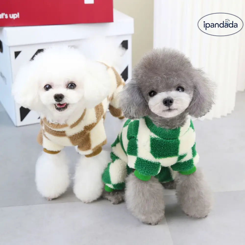 ペットウェア 秋冬用 犬服 テディ ベビーキャット ペットウェア フック付き 大格子 四足 フリース ID2502