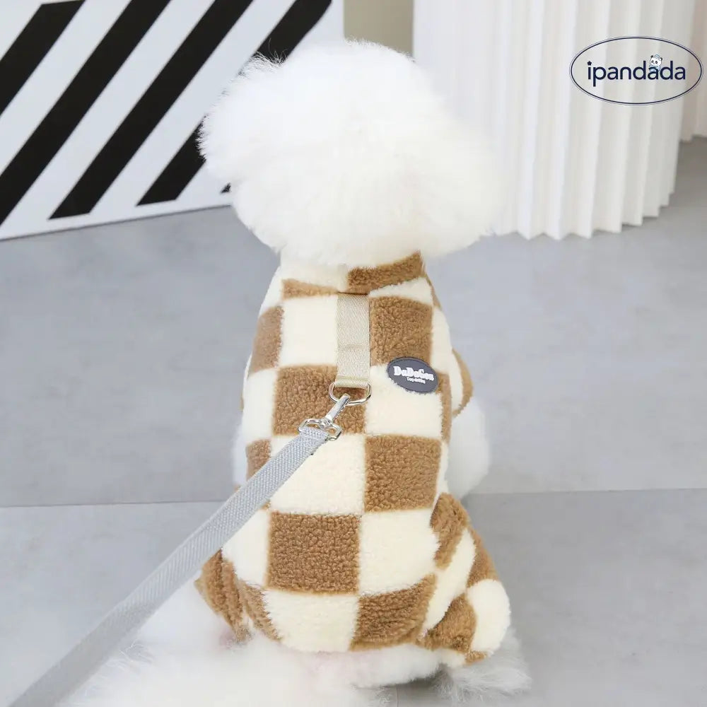 ペットウェア 秋冬用 犬服 テディ ベビーキャット ペットウェア フック付き 大格子 四足 フリース ID2502