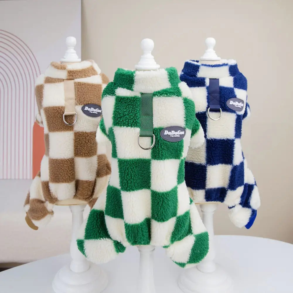 ペットウェア 秋冬用 犬服 テディ ベビーキャット ペットウェア フック付き 大格子 四足 フリース ID2502