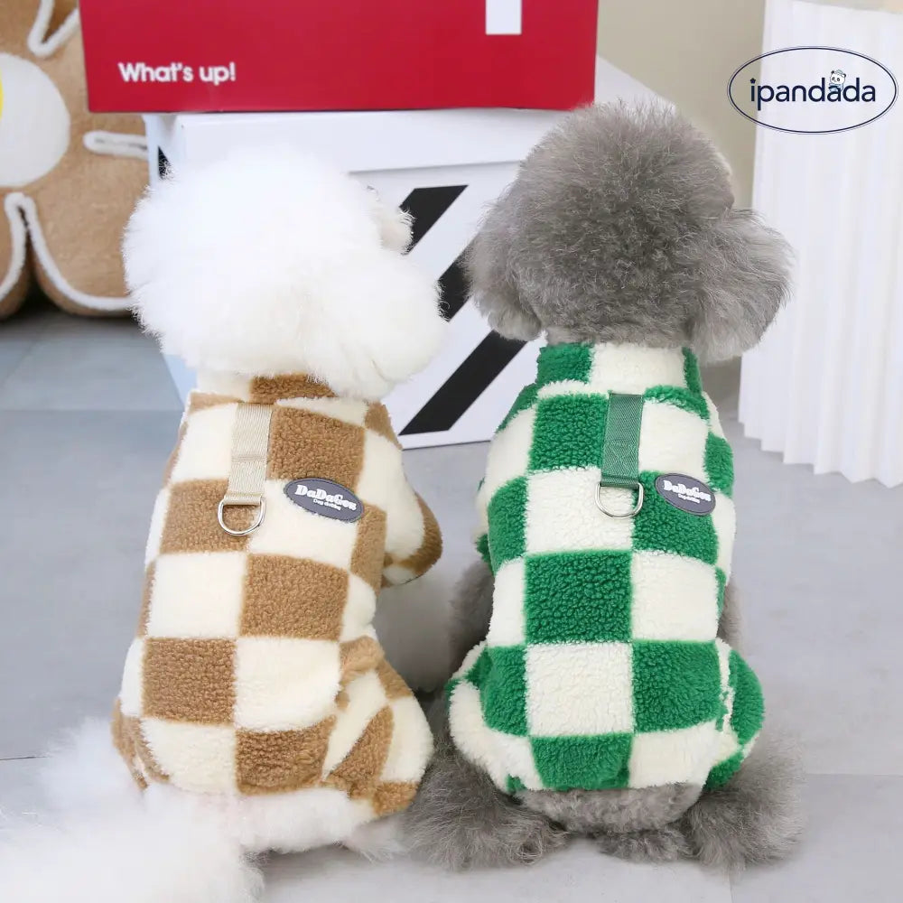 ペットウェア 秋冬用 犬服 テディ ベビーキャット ペットウェア フック付き 大格子 四足 フリース ID2502