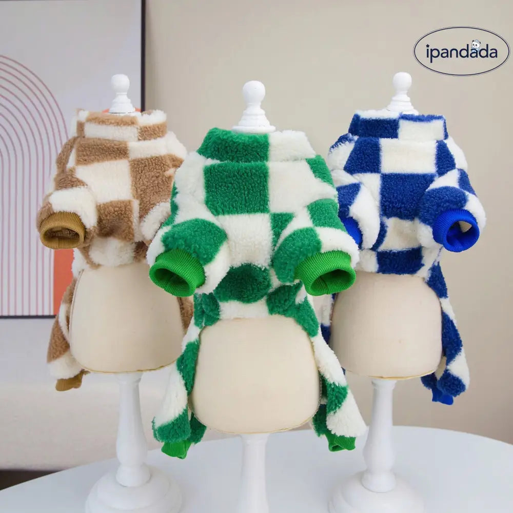 ペットウェア 秋冬用 犬服 テディ ベビーキャット ペットウェア フック付き 大格子 四足 フリース ID2502