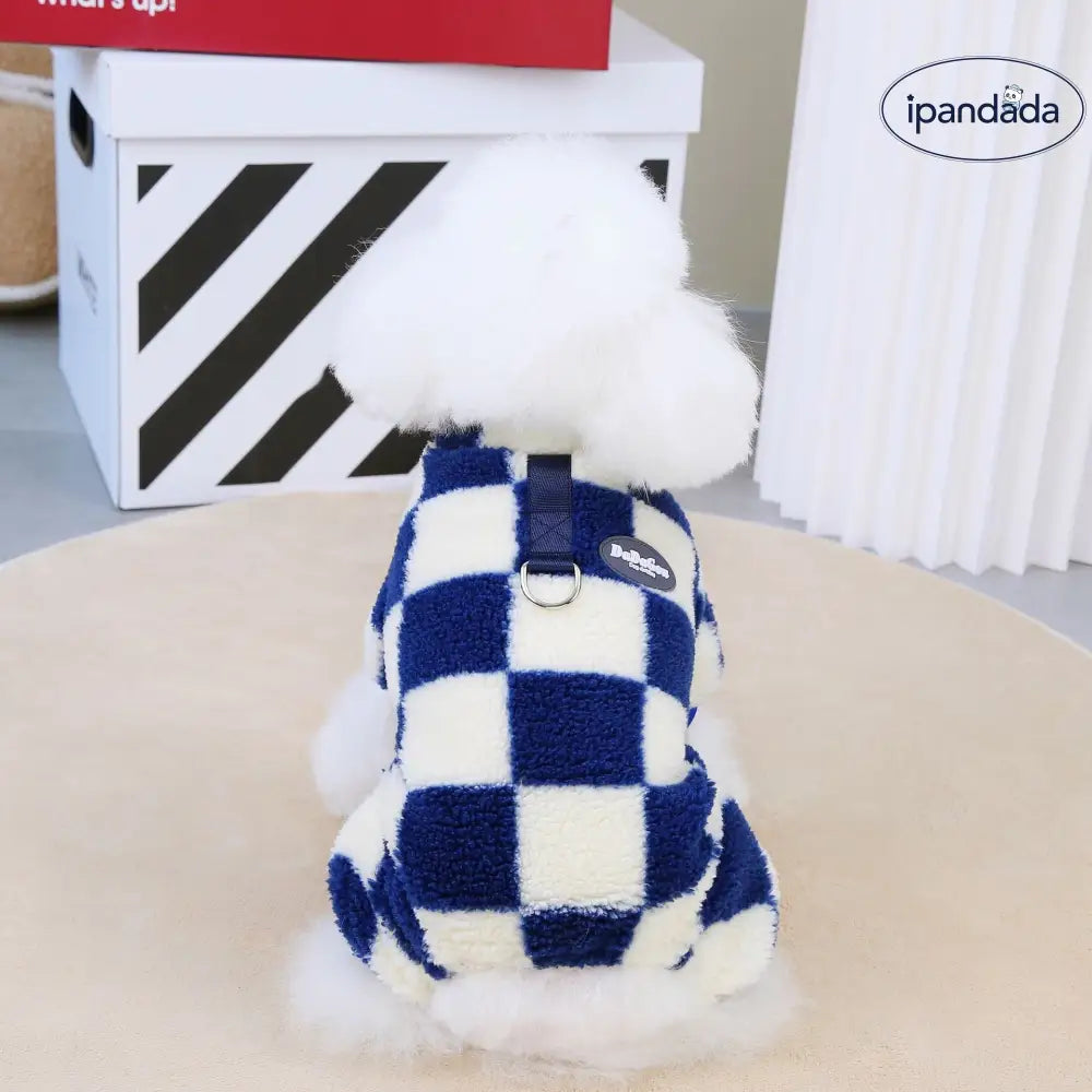 ペットウェア 秋冬用 犬服 テディ ベビーキャット ペットウェア フック付き 大格子 四足 フリース ID2502