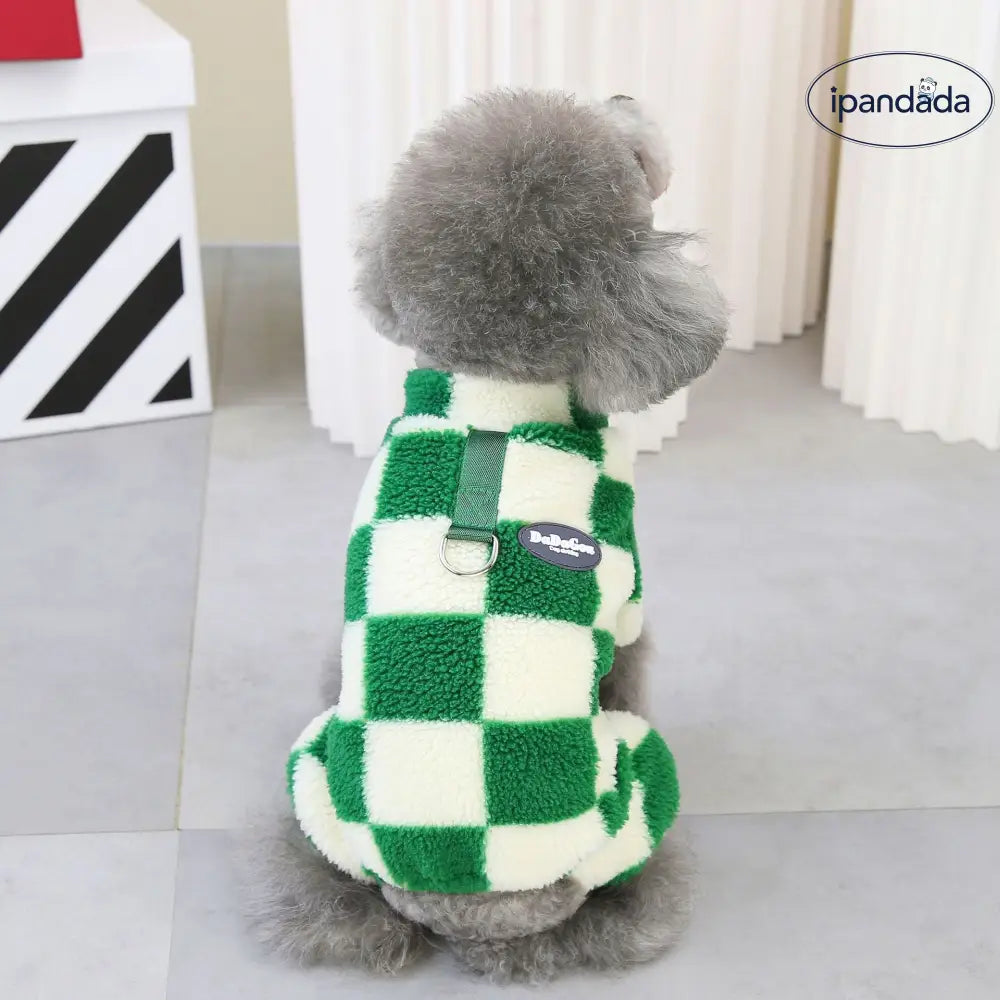 ペットウェア 秋冬用 犬服 テディ ベビーキャット ペットウェア フック付き 大格子 四足 フリース ID2502
