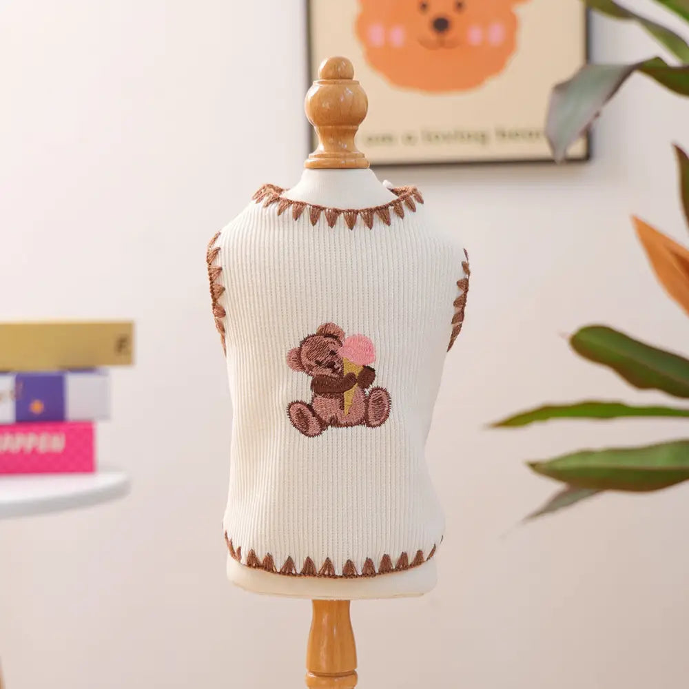 ペットウェア 秋冬 新作 小型犬 キャット 保温 快適 新しい アイスクリームベア ベスト ID3519 写真通り / XS