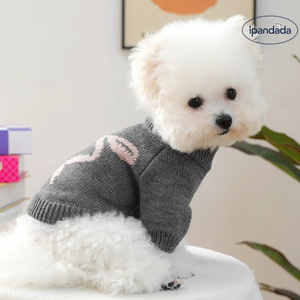 ペットウェア 秋冬 新作 小型犬 幼犬 ハッピー ドッグ キャット 保温 快適 リボン ニットセーター グレー ID3518