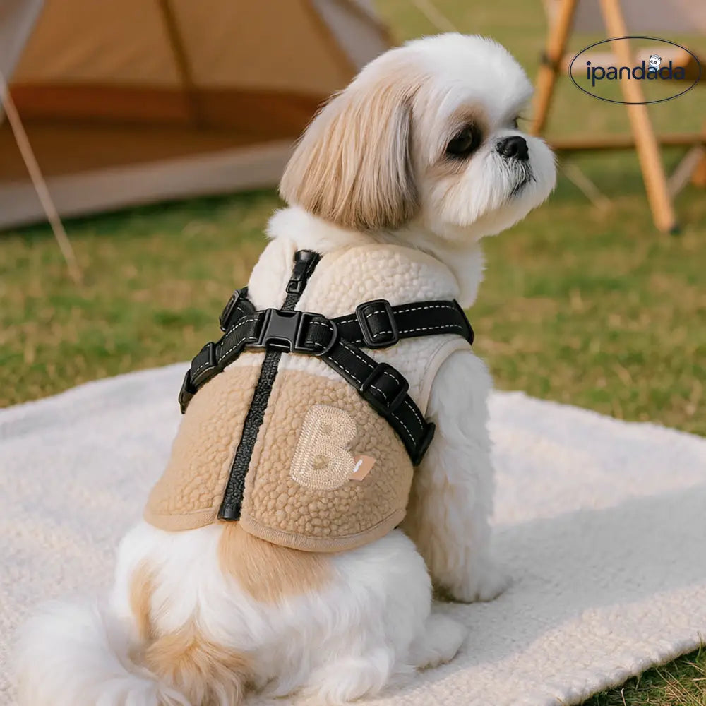 ペットウェア 秋冬 新作 小型犬 幼犬 ハッピー ドッグ キャット 保温 快適 シャギーフリース バイカラー ハーネス ベスト ID3520