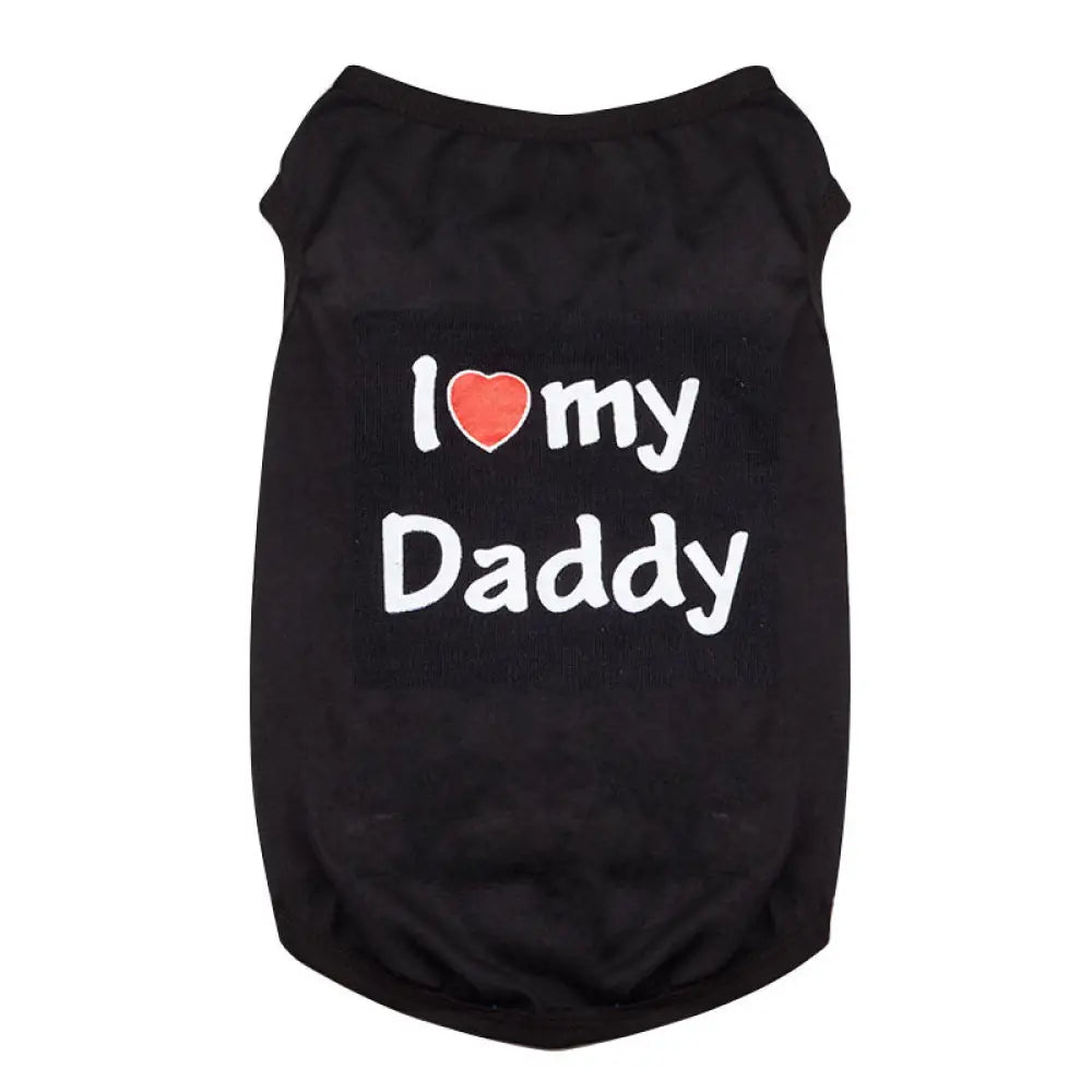 ID529 ペットウェア 犬の服 犬服 I love mommy I love daddy ドッグウェア タンクトップ ノースリーブ ロゴプリント 夏用 薄手 犬用 猫用 わんこ お散歩 汚れ対策 ブラック／Daddy / XS