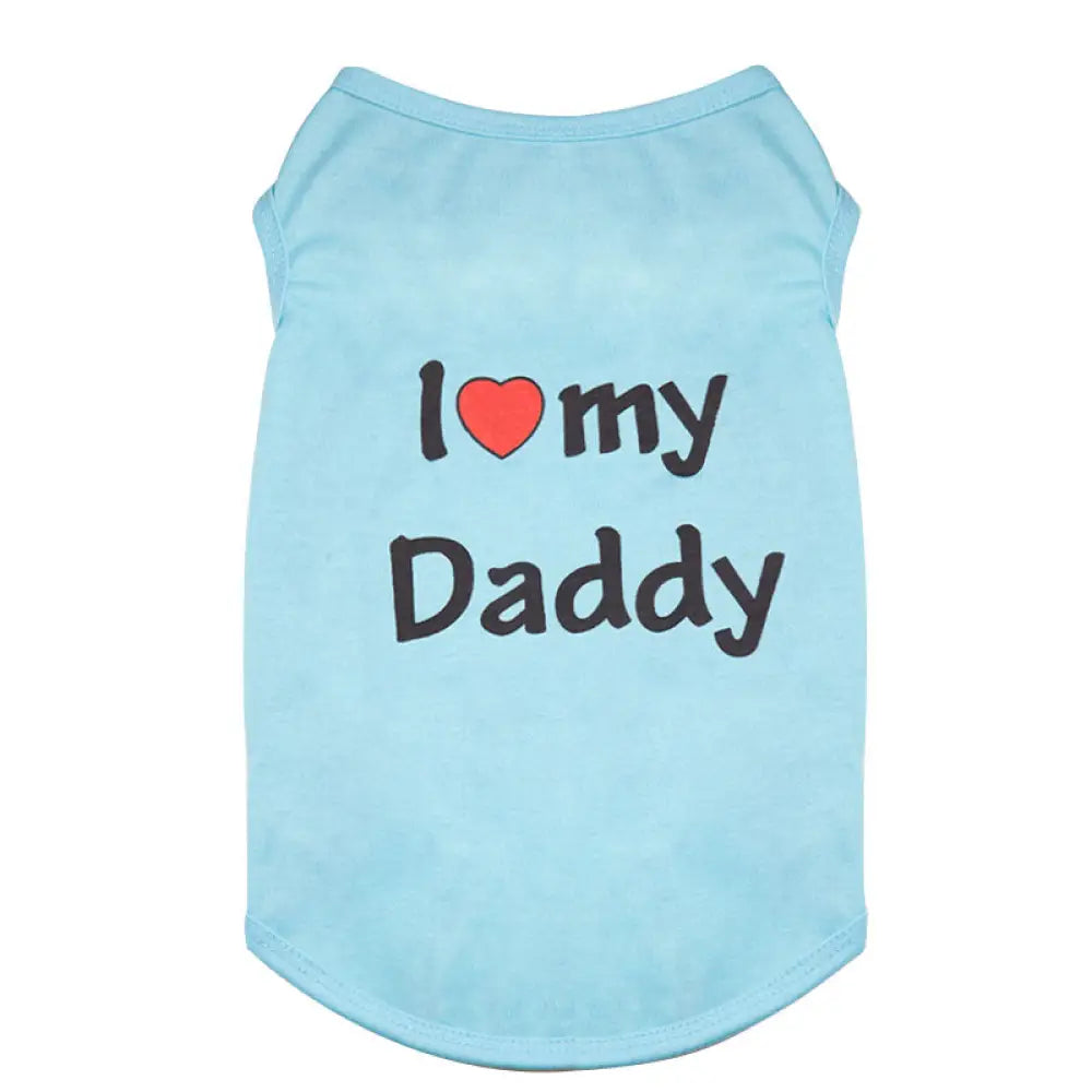 ID529 ペットウェア 犬の服 犬服 I love mommy I love daddy ドッグウェア タンクトップ ノースリーブ ロゴプリント 夏用 薄手 犬用 猫用 わんこ お散歩 汚れ対策 ブルー／Daddy / XS