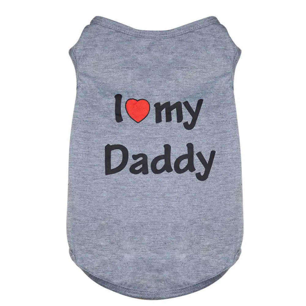 ID529 ペットウェア 犬の服 犬服 I love mommy I love daddy ドッグウェア タンクトップ ノースリーブ ロゴプリント 夏用 薄手 犬用 猫用 わんこ お散歩 汚れ対策 グレー／Daddy / XS