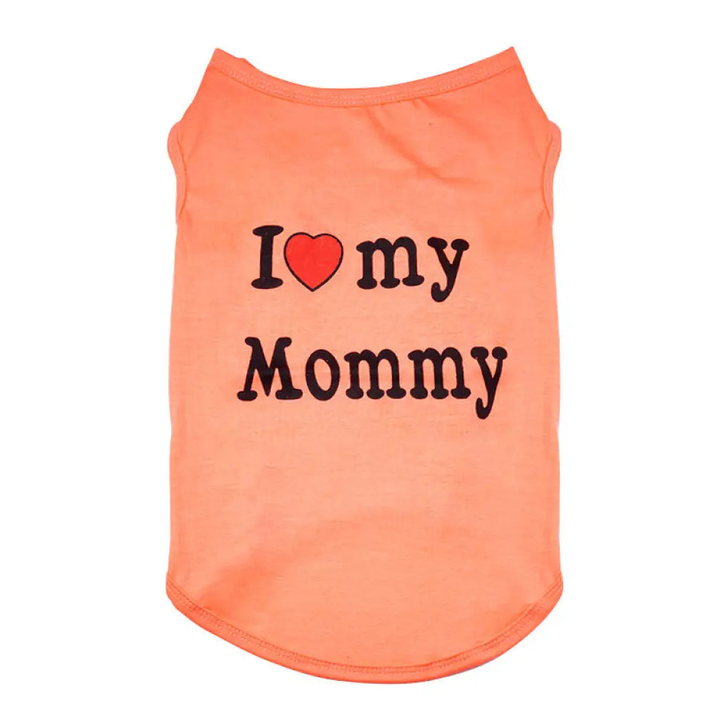 ID529 ペットウェア 犬の服 犬服 I love mommy I love daddy ドッグウェア タンクトップ ノースリーブ ロゴプリント 夏用 薄手 犬用 猫用 わんこ お散歩 汚れ対策 オレンジ／Mommy / XS