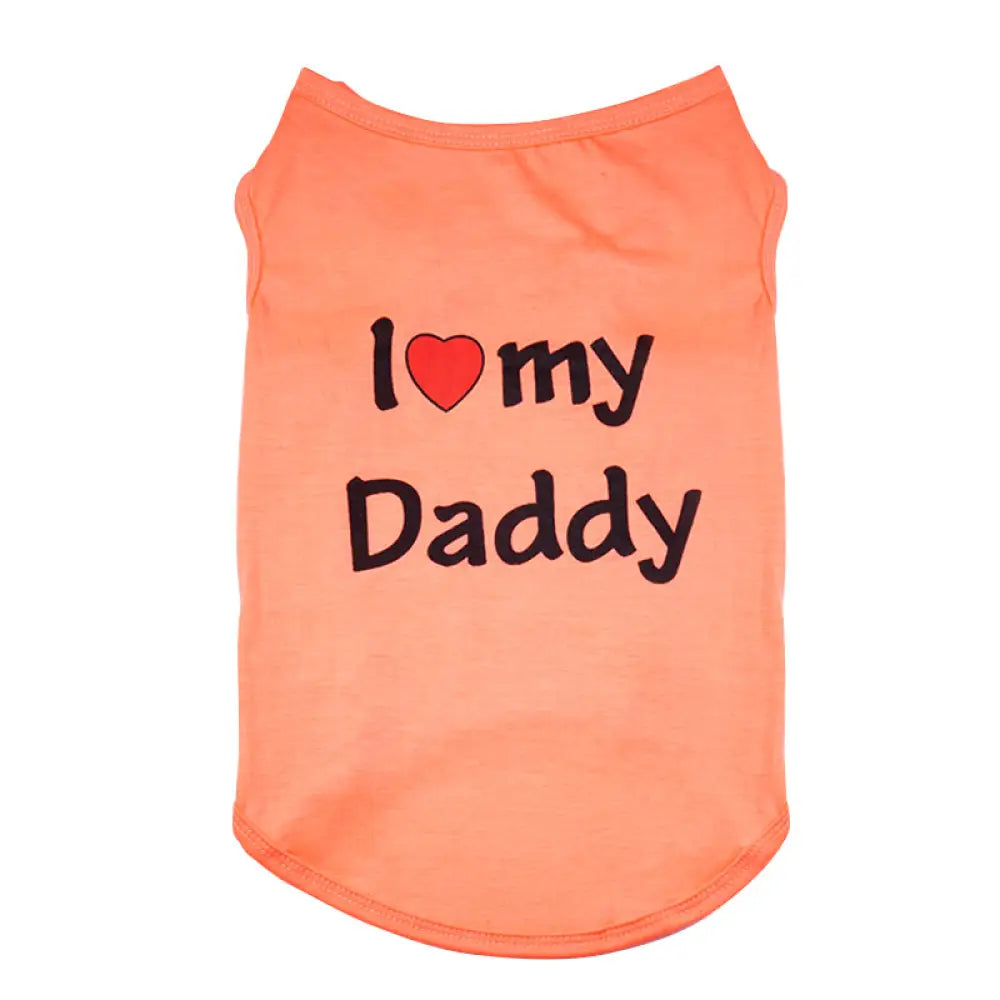 ID529 ペットウェア 犬の服 犬服 I love mommy I love daddy ドッグウェア タンクトップ ノースリーブ ロゴプリント 夏用 薄手 犬用 猫用 わんこ お散歩 汚れ対策 オレンジ／Daddy / XS
