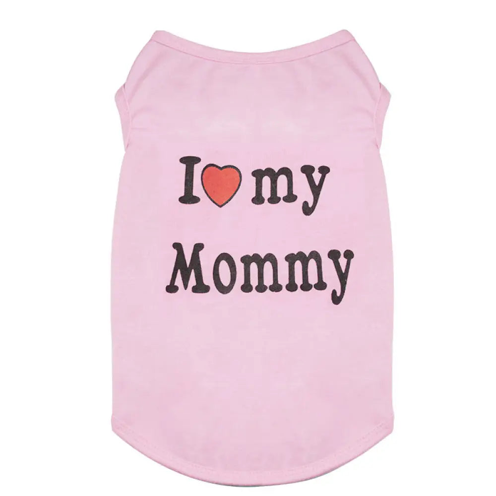 ID529 ペットウェア 犬の服 犬服 I love mommy I love daddy ドッグウェア タンクトップ ノースリーブ ロゴプリント 夏用 薄手 犬用 猫用 わんこ お散歩 汚れ対策 ライトピンク／Mommy / XS