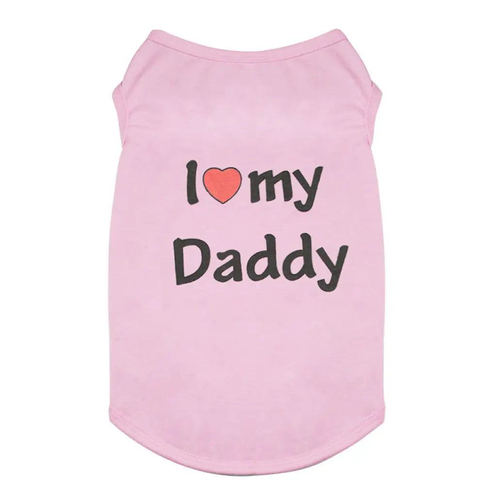 ID529 ペットウェア 犬の服 犬服 I love mommy I love daddy ドッグウェア タンクトップ ノースリーブ ロゴプリント 夏用 薄手 犬用 猫用 わんこ お散歩 汚れ対策 ライトピンク／Daddy / XS