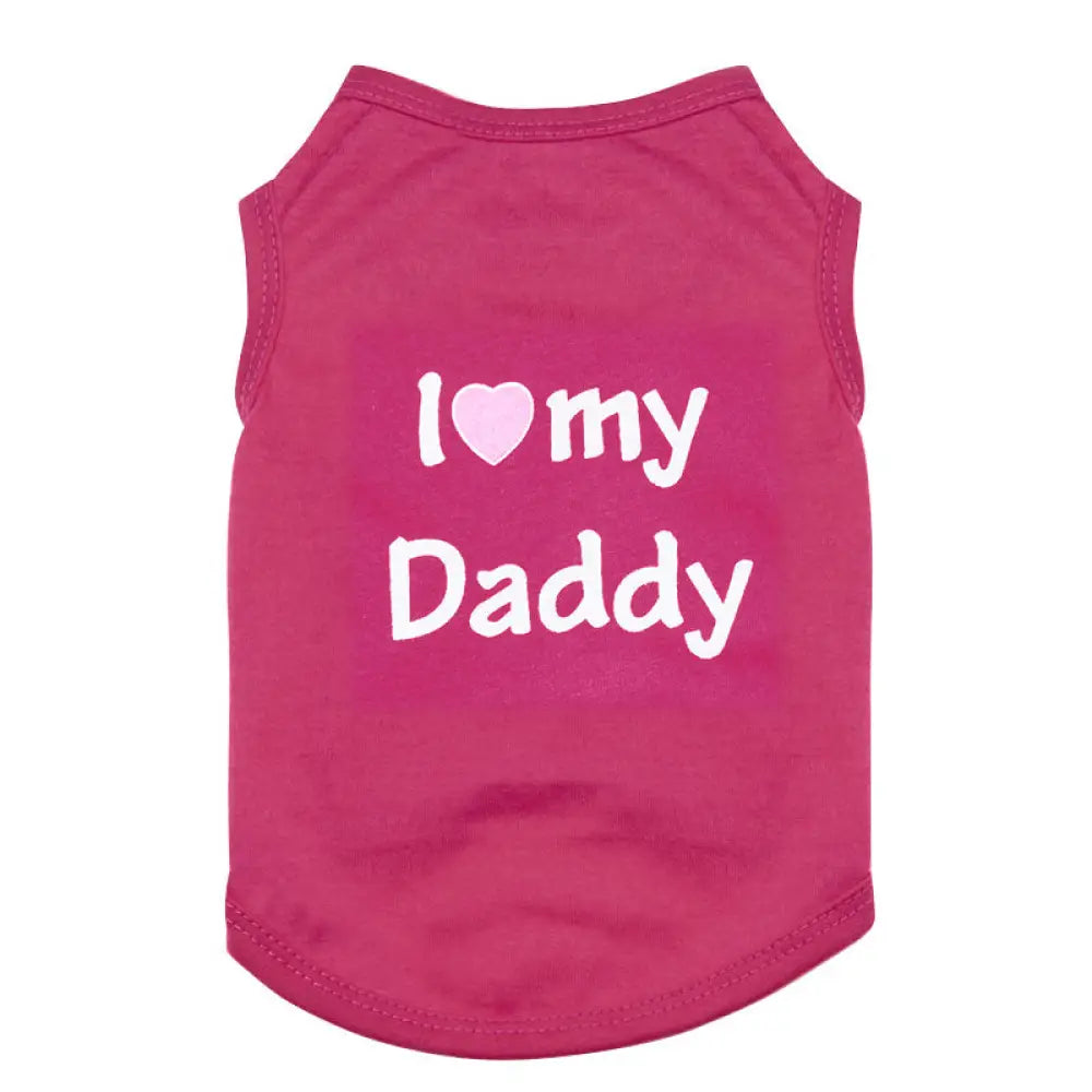 ID529 ペットウェア 犬の服 犬服 I love mommy I love daddy ドッグウェア タンクトップ ノースリーブ ロゴプリント 夏用 薄手 犬用 猫用 わんこ お散歩 汚れ対策 ローズピンク／Daddy / XS