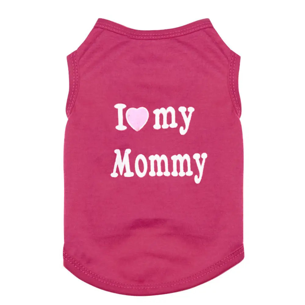 ID529 ペットウェア 犬の服 犬服 I love mommy I love daddy ドッグウェア タンクトップ ノースリーブ ロゴプリント 夏用 薄手 犬用 猫用 わんこ お散歩 汚れ対策 ローズピンク／Mommy / XS