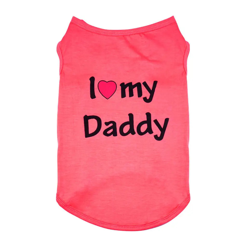 ID529 ペットウェア 犬の服 犬服 I love mommy I love daddy ドッグウェア タンクトップ ノースリーブ ロゴプリント 夏用 薄手 犬用 猫用 わんこ お散歩 汚れ対策 ショッキングピンク／Daddy / XS