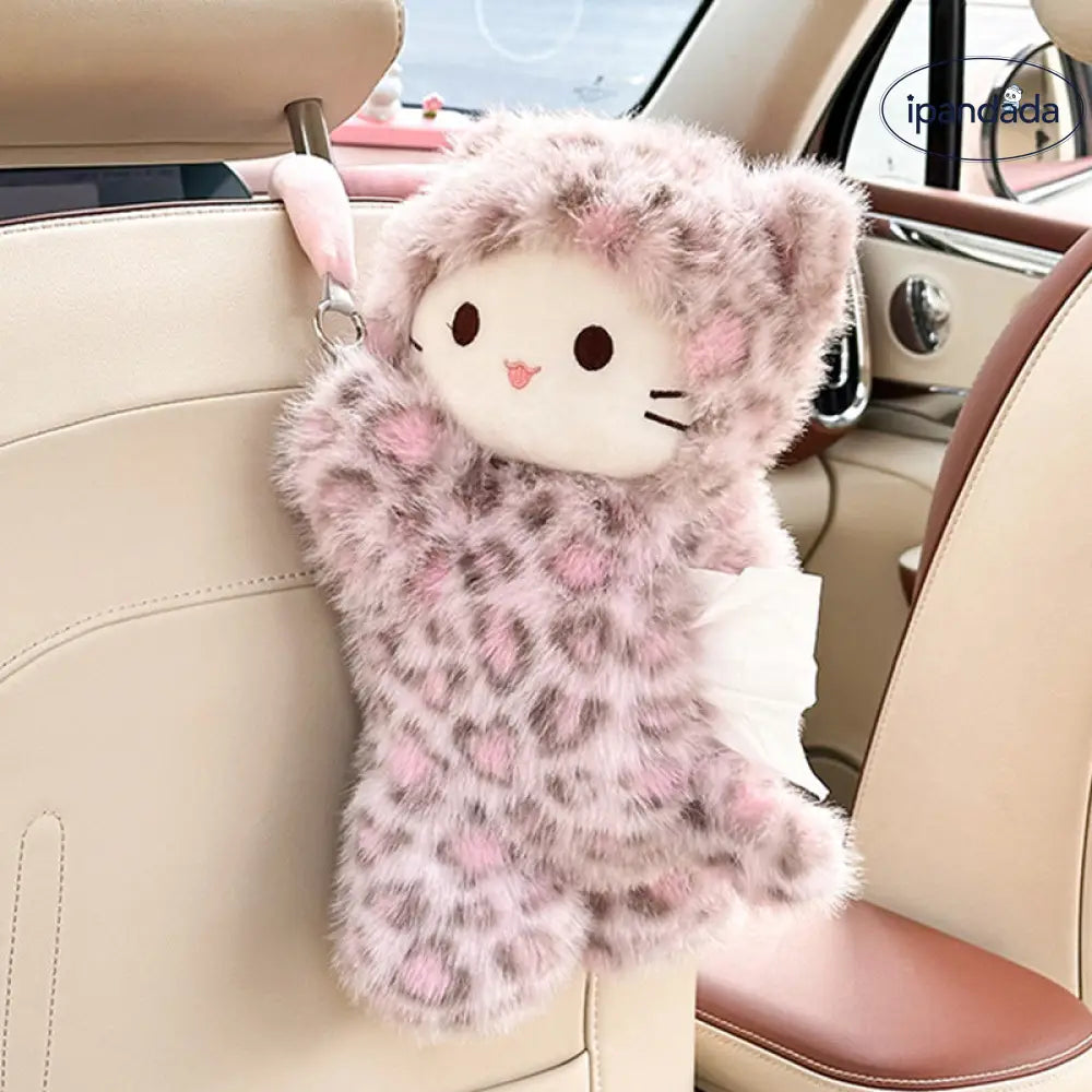 ピンク ヒョウ柄 猫 ティッシュカバー ぬいぐるみ 車載 ティッシュボックス かわいい 人形 カー アクセサリー 吊り下げ ティッシュ 柔らかい フリース おしゃれ ギフト プレゼント インテリア 車内 デコレーション 便利 ユニーク ID2588