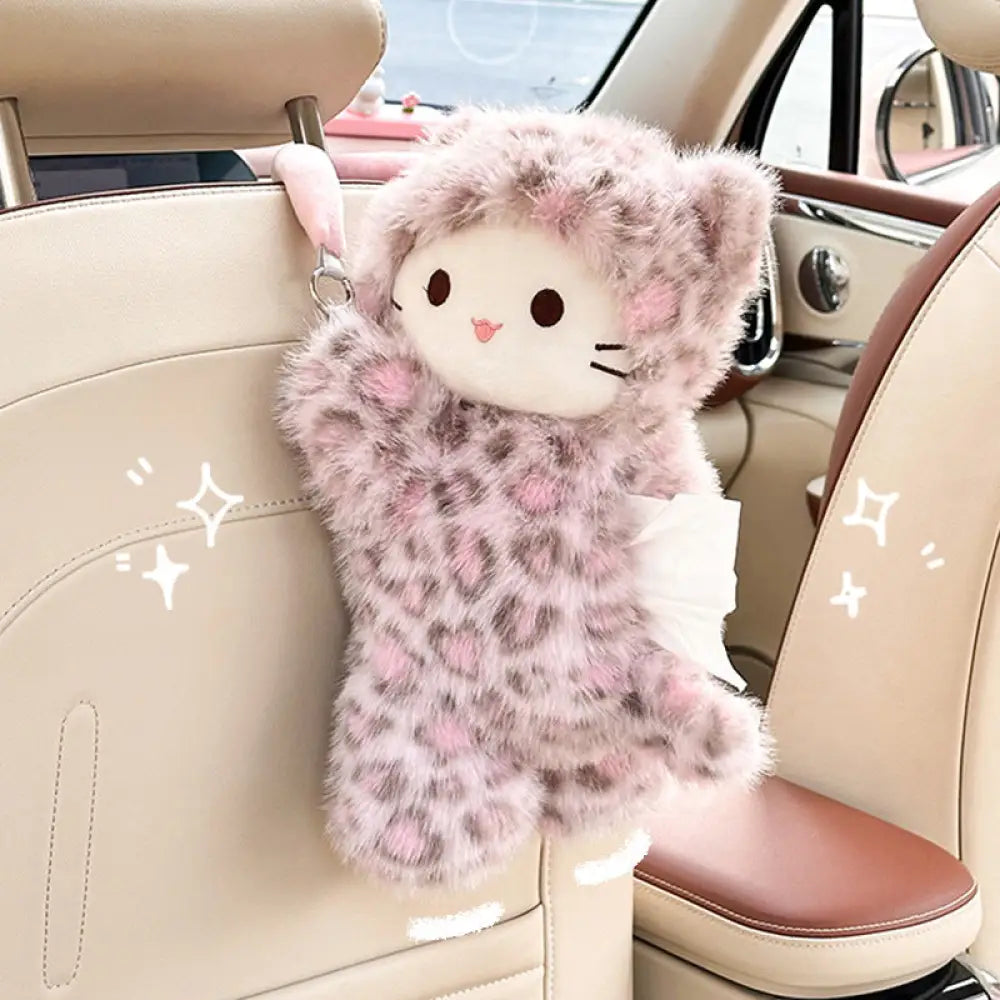 ピンク ヒョウ柄 猫 ティッシュカバー ぬいぐるみ 車載 ティッシュボックス かわいい 人形 カー アクセサリー 吊り下げ ティッシュ 柔らかい フリース おしゃれ ギフト プレゼント インテリア 車内 デコレーション 便利 ユニーク ID2588