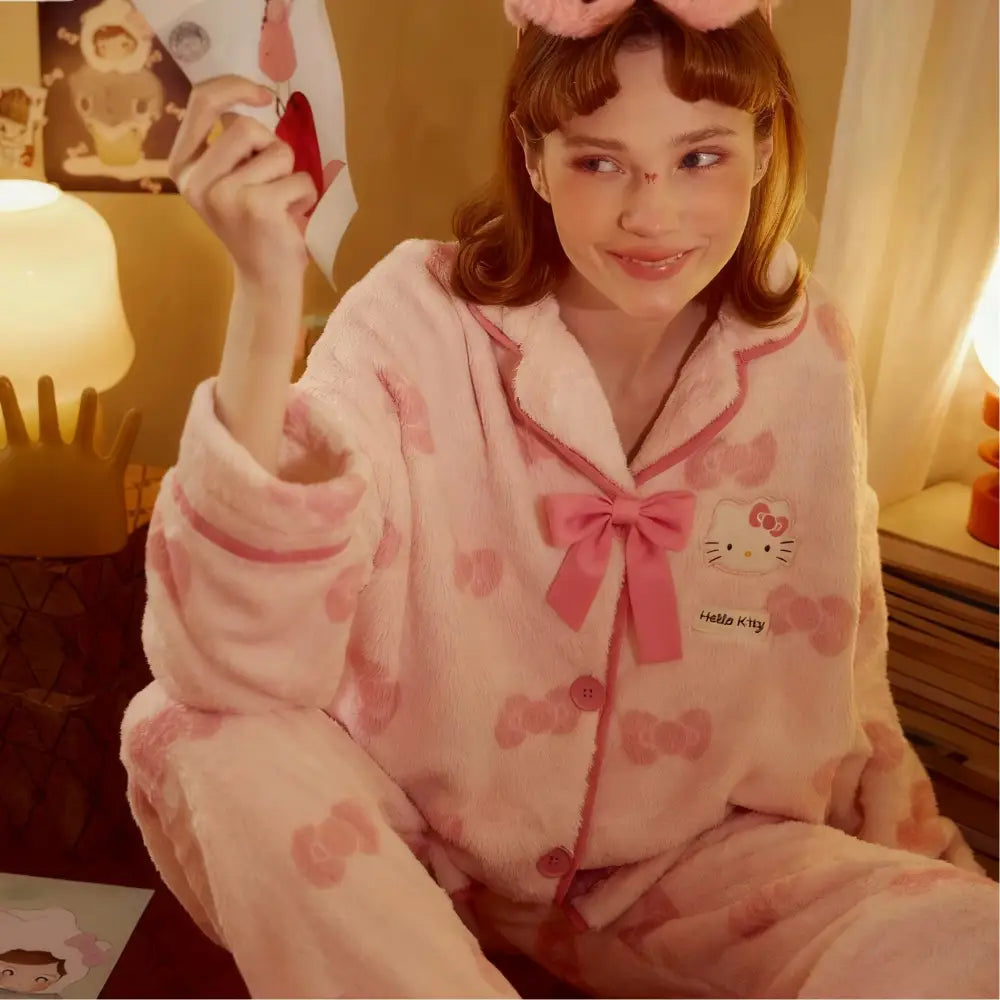 ピンク系 キティちゃん フリース パジャマ レディース かわいい 甘い