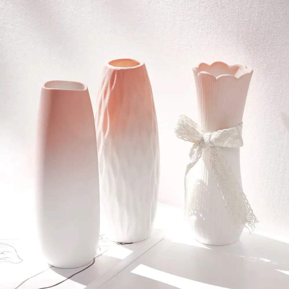 ID1276 【ピンクグラデーション】陶器花びん モダンデザイン ドライフラワー用 書斎・リビング飾り おしゃれ 職人手作り ギフト対応 インテリア雑貨＞その他