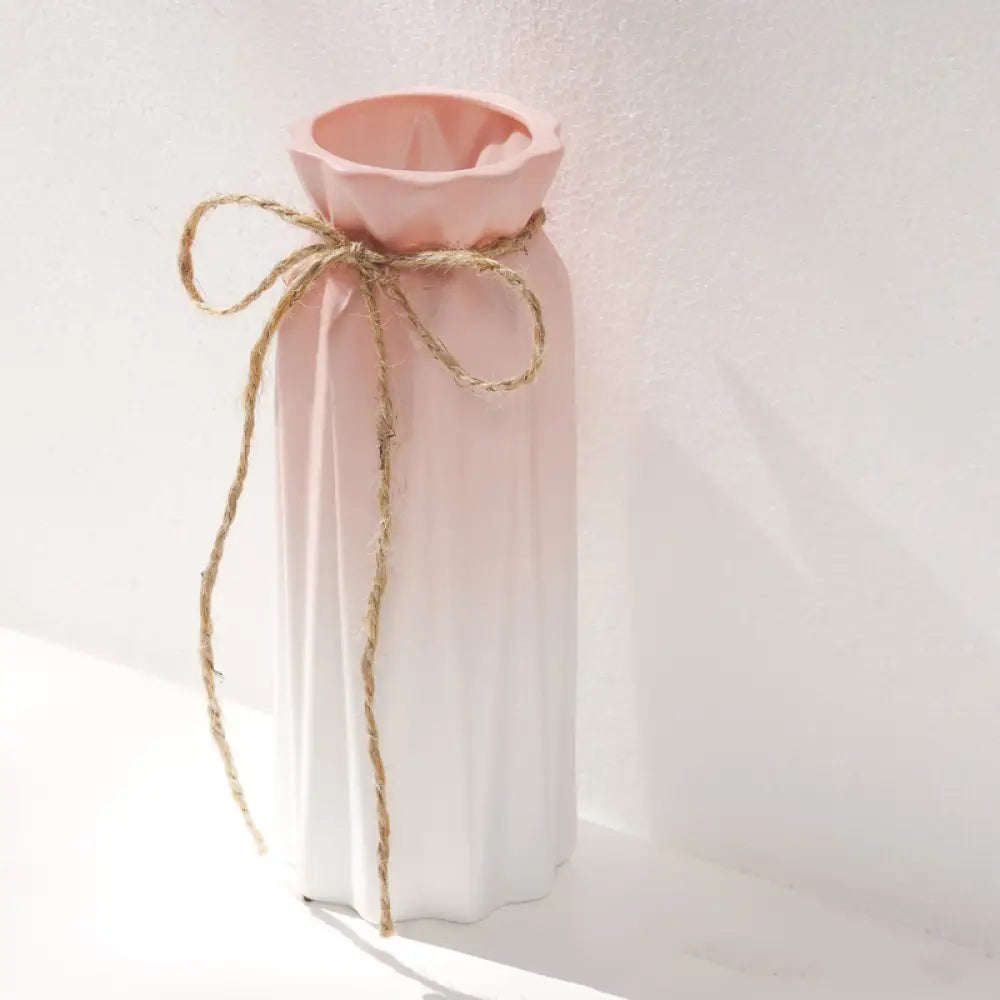 ID1276 【ピンクグラデーション】陶器花びん モダンデザイン ドライフラワー用 書斎・リビング飾り おしゃれ 職人手作り ギフト対応 写真通り⑤ インテリア雑貨＞その他