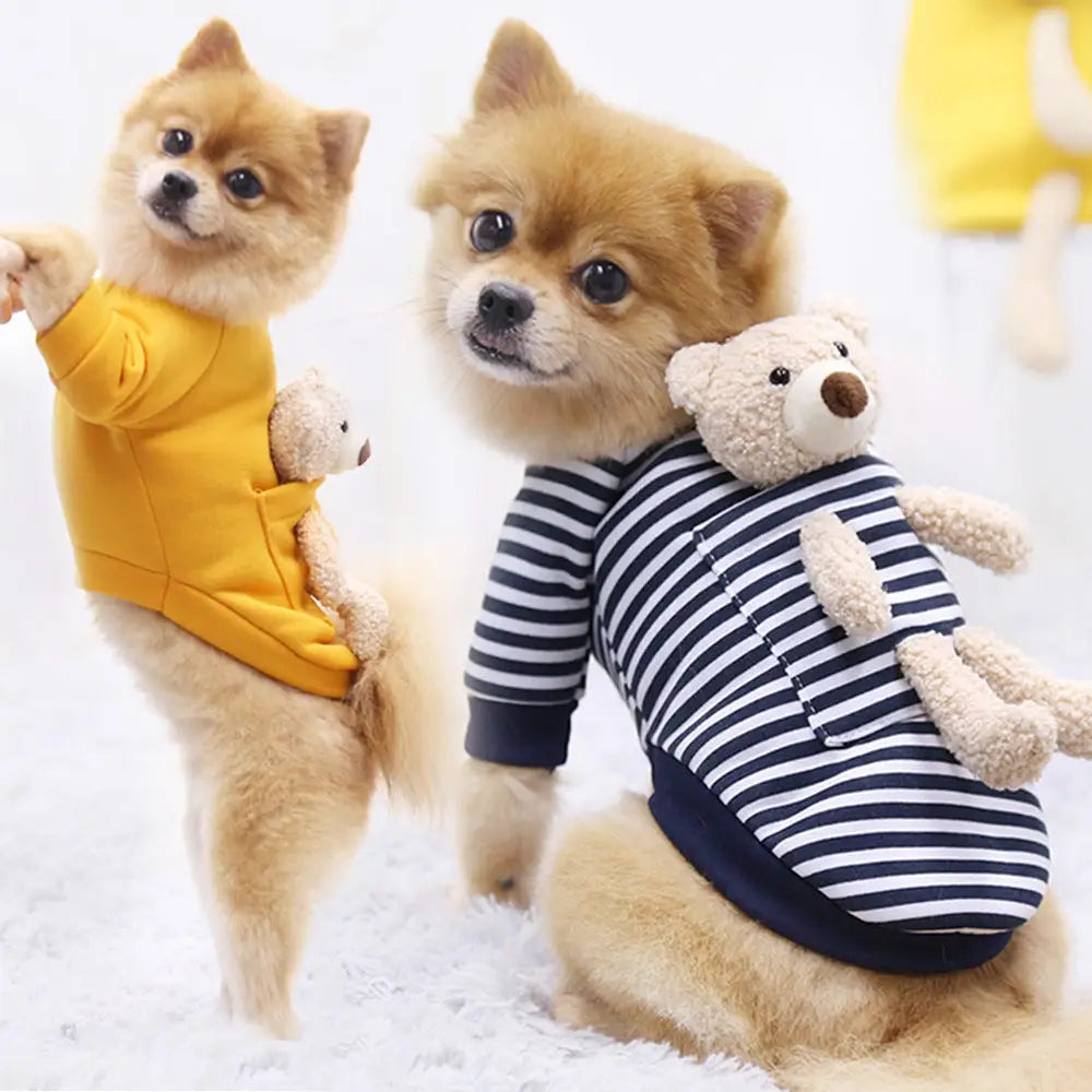 ポケットベア 犬猫用 パーカー 秋冬用 フリース 小型犬 猫 保温 ペット用品 セーター テディベア ID2557