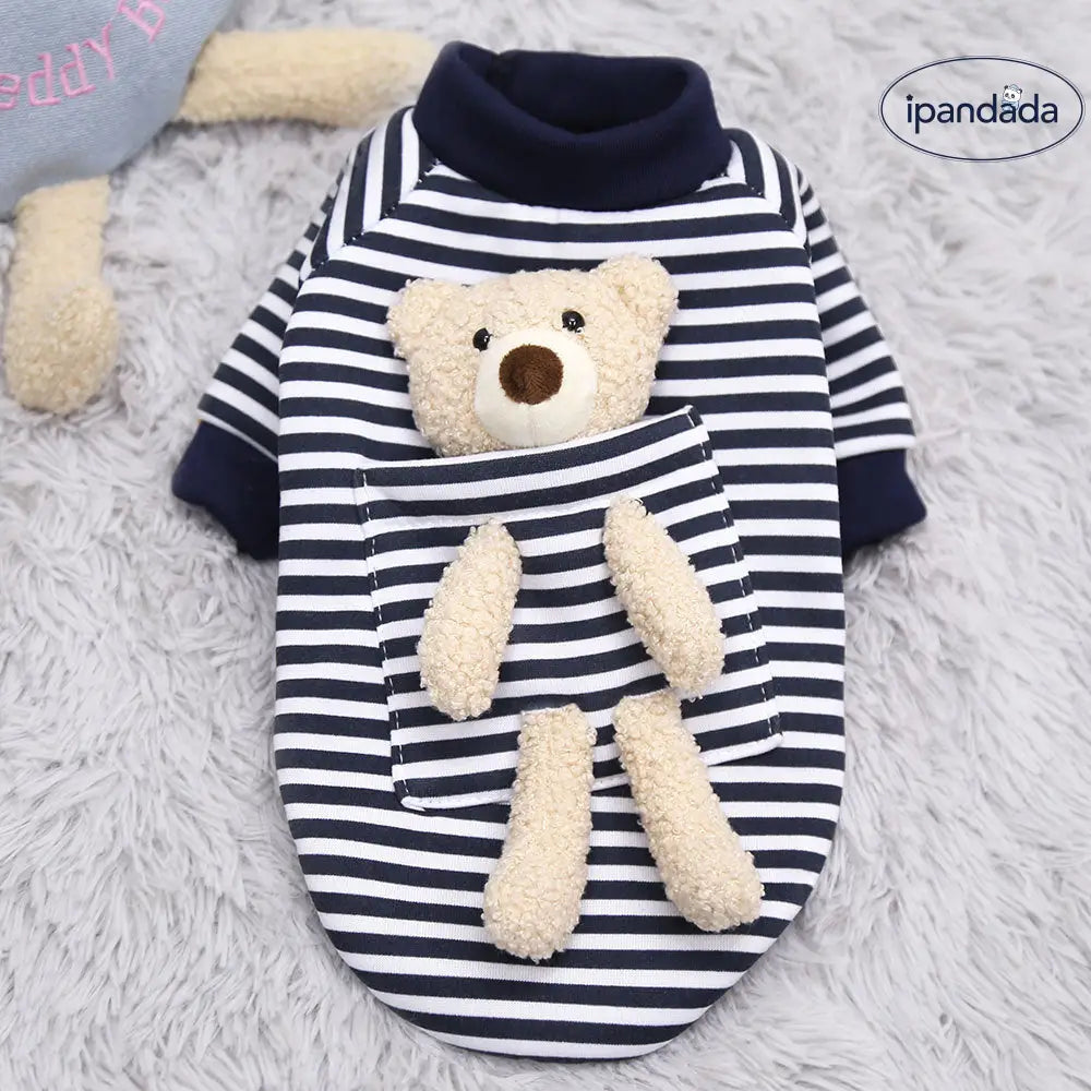 ポケットベア 犬猫用 パーカー 秋冬用 フリース 小型犬 猫 保温 ペット用品 セーター テディベア ID2557