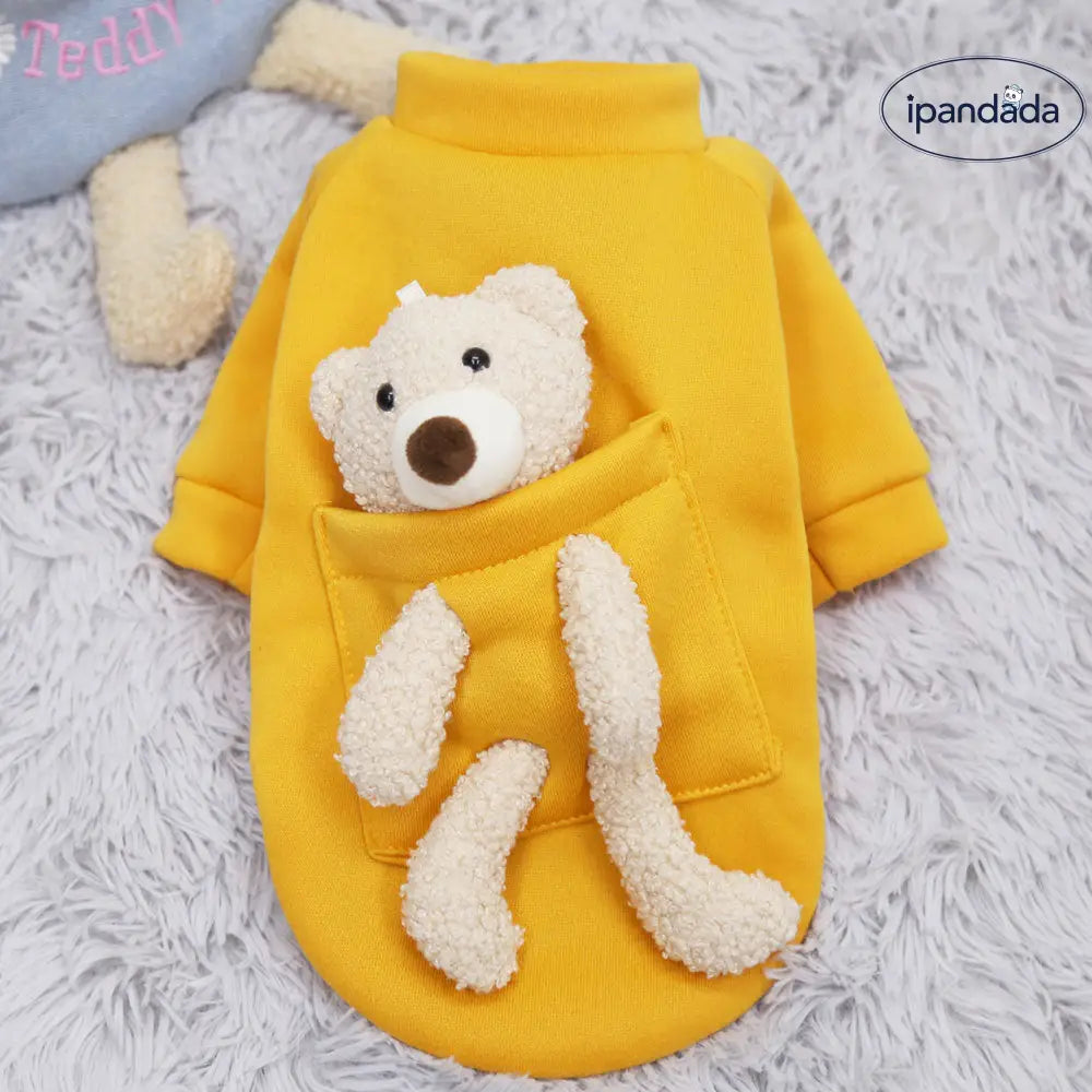 ポケットベア 犬猫用 パーカー 秋冬用 フリース 小型犬 猫 保温 ペット用品 セーター テディベア ID2557