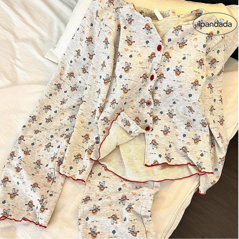 プリント パジャマ セット 春秋 長袖 肌触り最高 ルームウェア 部屋着 かわいい 2点セット ID4211