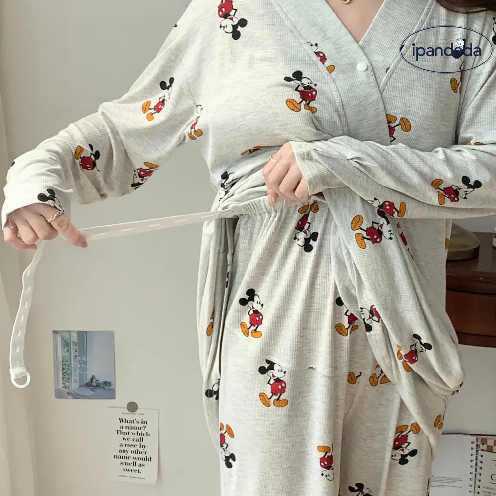 ID648 【親子コーデ可】プリント フリル パジャマ　マタニティ 授乳パジャマ 出産後も長く使える 胸垫 付き 産褥 モダール 妊婦 寝パン 夏 ロング 授乳 対応 出産 入院 着 産院 着 産後 パジャマ 2点 セット