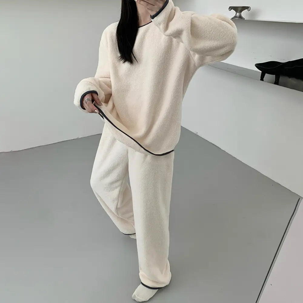 プルオーバー スノーフリース パジャマ セット 秋冬 新作 薄手フリース ゆったり ルームウェア 2点セット レディース 加絨 ID2364 レディース＞セットアップ