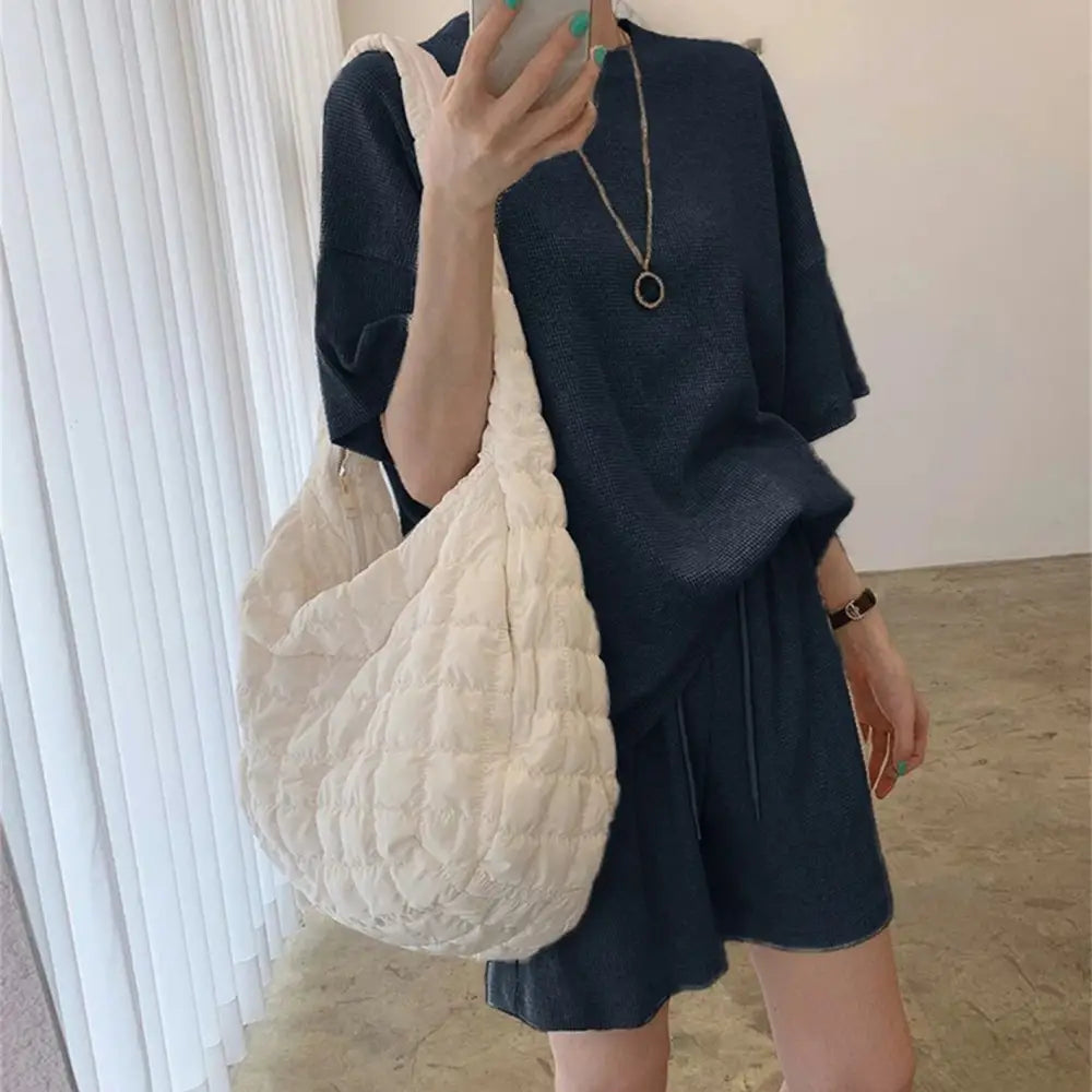 ID1564 日本風 スウェットセット 春 夏 オーバーヘッド ルーズシルエット ゴムベルト ショートパンツ ゆったり 丸首 2点セット 通年 綿 肌触り良い タイプ② / フリー 外出着>セットアップ