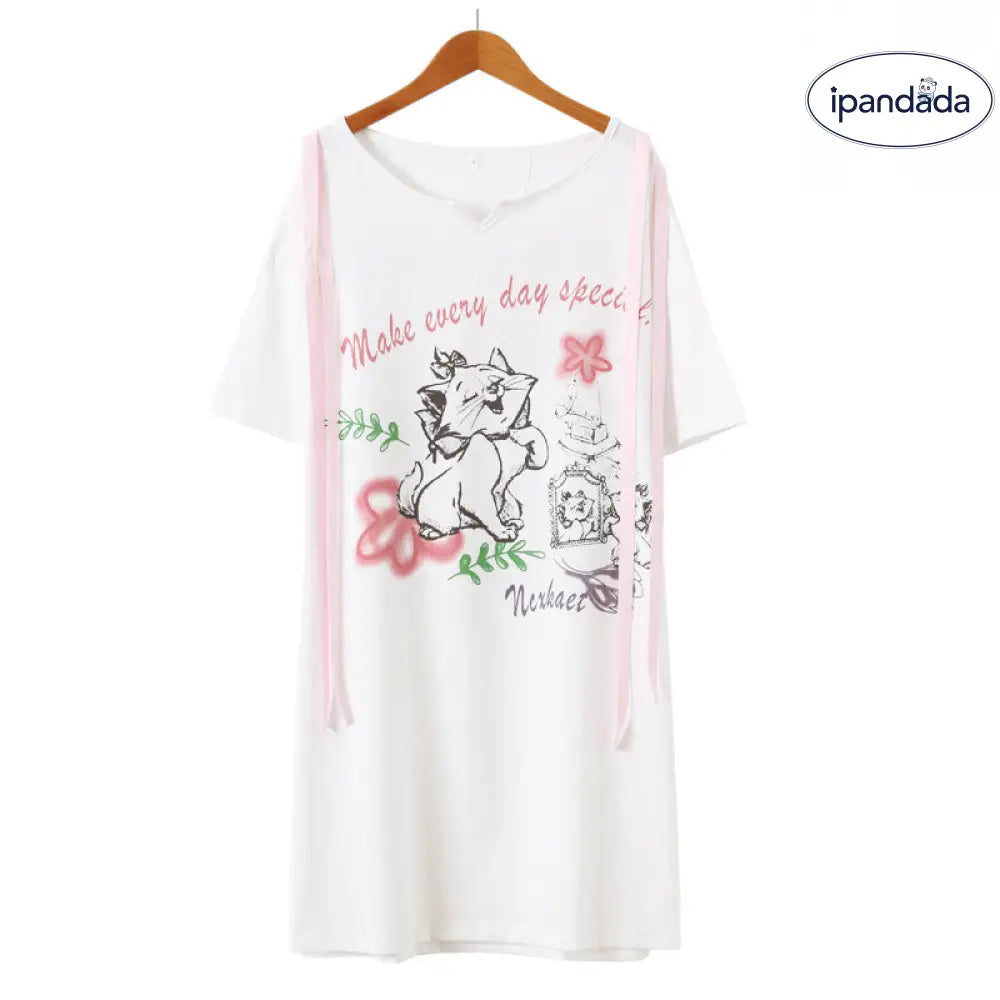 ID1613 夏パジャマ ゆったり 子猫柄 ビッグサイズ寝ワンピ 夏用 半袖 ゆったり 薄手モダール おしゃれ着られる