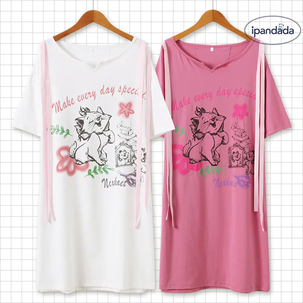 ID1613 夏パジャマ ゆったり 子猫柄 ビッグサイズ寝ワンピ 夏用 半袖 ゆったり 薄手モダール おしゃれ着られる