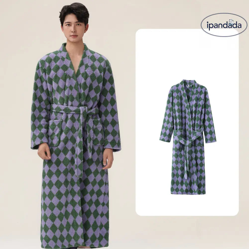 女性用 男性用 寝巻き 冬用 長丈 フリース 厚手 ハーフフリース ペア バスローブ コーラルフリース 家庭用 ルームウェア ID2354