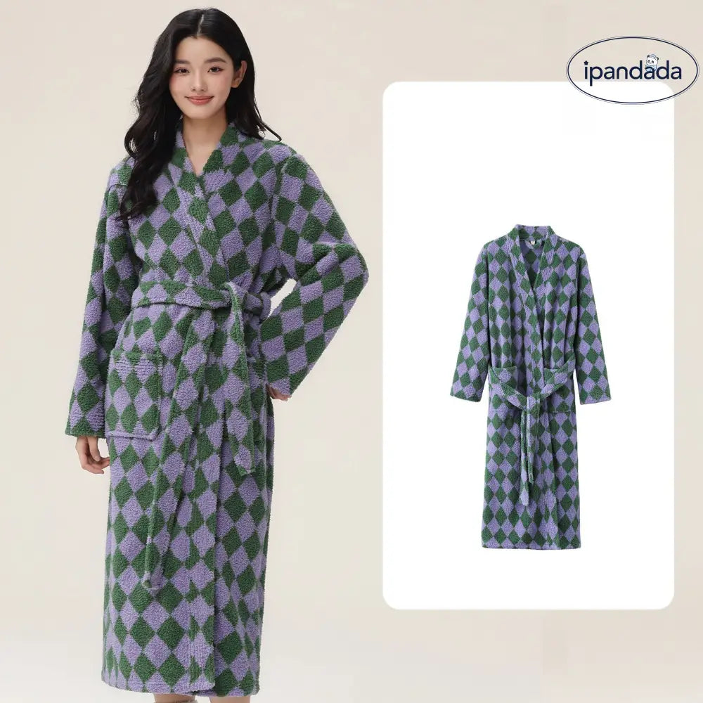 女性用 男性用 寝巻き 冬用 長丈 フリース 厚手 ハーフフリース ペア バスローブ コーラルフリース 家庭用 ルームウェア ID2354