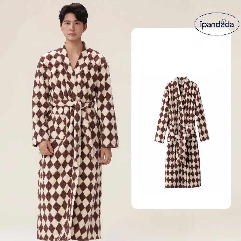 女性用 男性用 寝巻き 冬用 長丈 フリース 厚手 ハーフフリース ペア バスローブ コーラルフリース 家庭用 ルームウェア ID2354