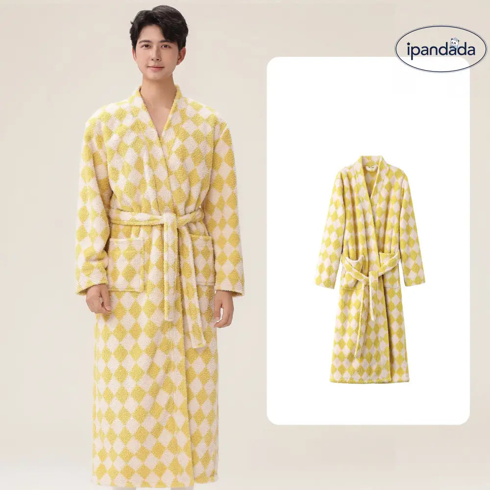 女性用 男性用 寝巻き 冬用 長丈 フリース 厚手 ハーフフリース ペア バスローブ コーラルフリース 家庭用 ルームウェア ID2354