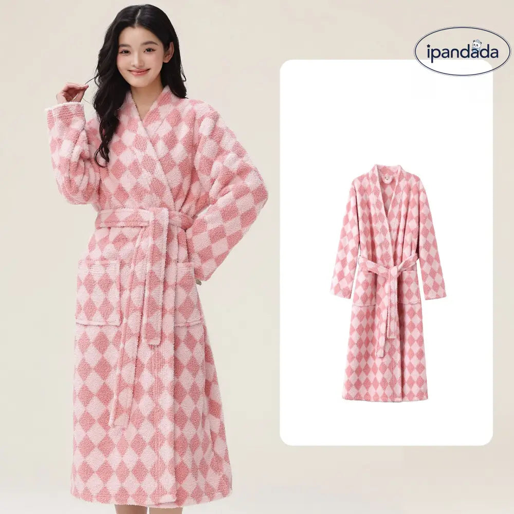 女性用 男性用 寝巻き 冬用 長丈 フリース 厚手 ハーフフリース ペア バスローブ コーラルフリース 家庭用 ルームウェア ID2354