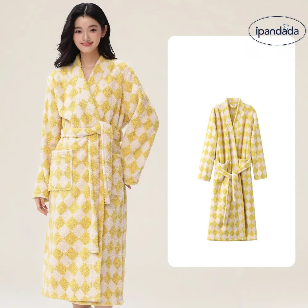 女性用 男性用 寝巻き 冬用 長丈 フリース 厚手 ハーフフリース ペア バスローブ コーラルフリース 家庭用 ルームウェア ID2354