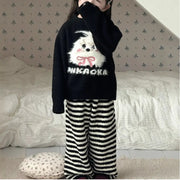 親子 フリース 韓国風 セット 秋冬 中小童 ルームウェア ソフト フワフワ 可愛い 保温 ルームウェア 秋冬 ID2921