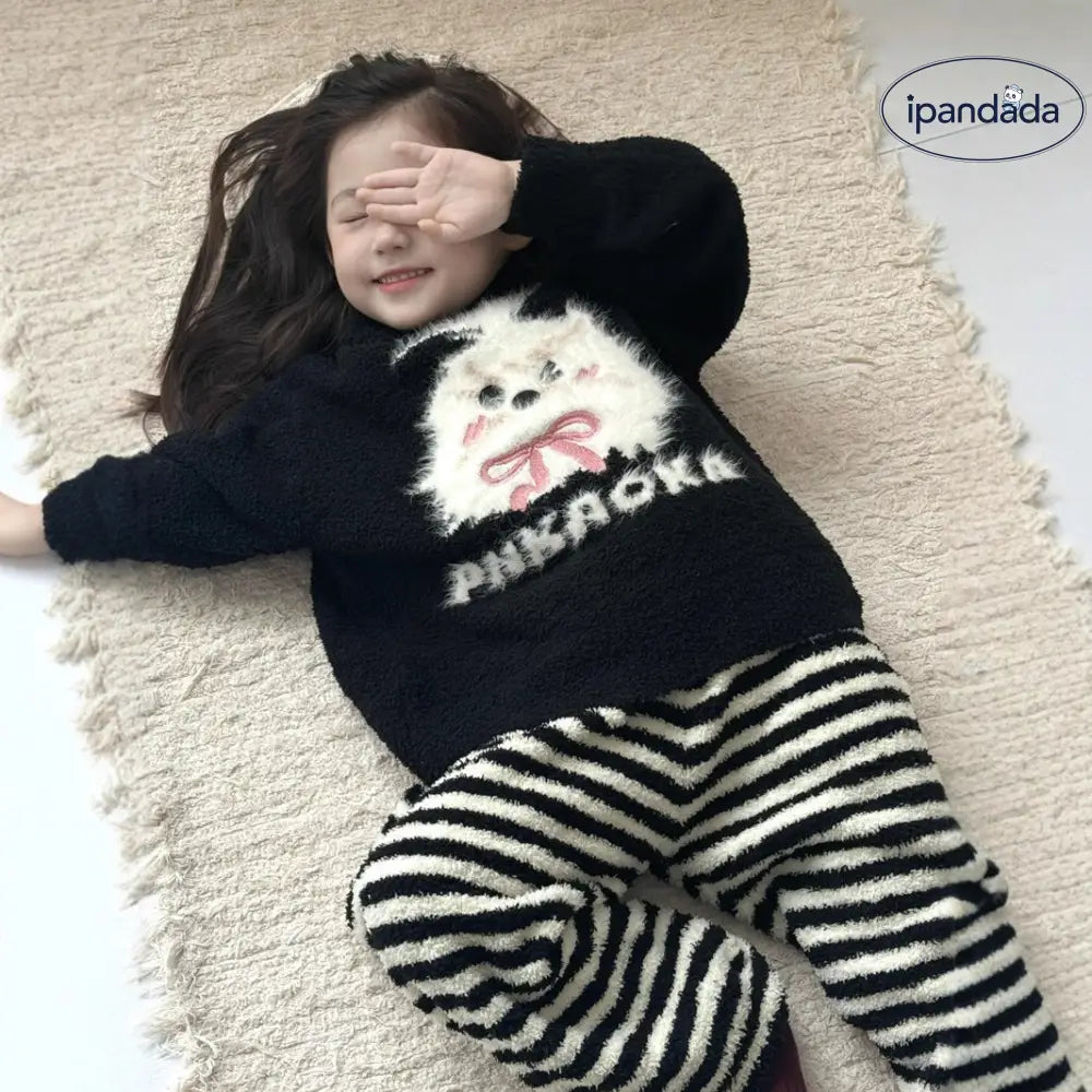 親子 フリース 韓国風 セット 秋冬 中小童 ルームウェア ソフト フワフワ 可愛い 保温 ルームウェア 秋冬 ID2921