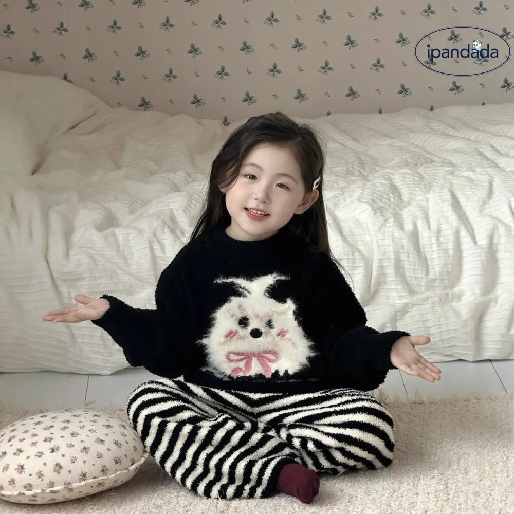 親子 フリース 韓国風 セット 秋冬 中小童 ルームウェア ソフト フワフワ 可愛い 保温 ルームウェア 秋冬 ID2921