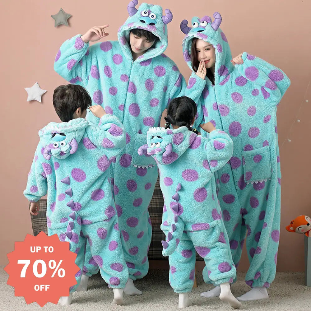 親子 お揃い パジャマ セットアップ コーラルフリース 家族 3〜4人用 かわいい カートゥーン 冬用 厚手 ルームウェア ID3849 写真通り / レディースS コーディネート＞ファミリー