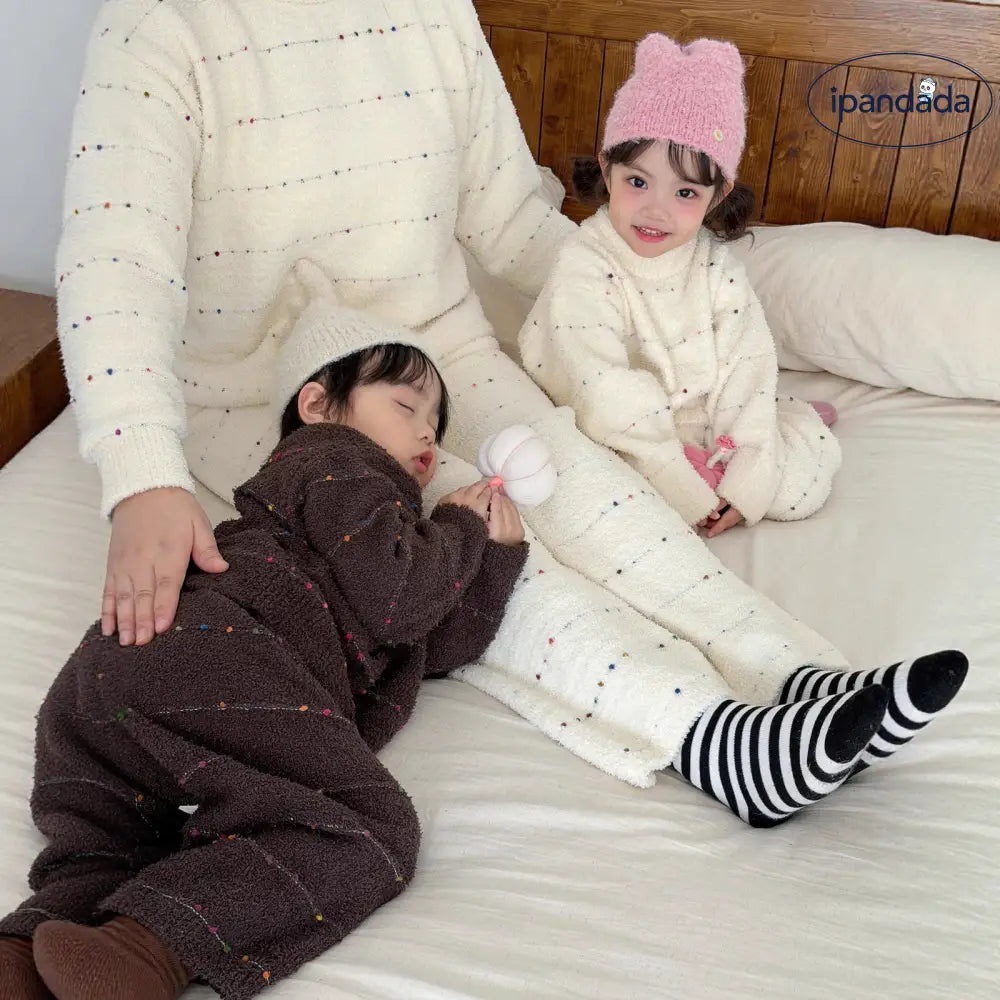 親子 ソフト フワフワ フリース 保温 加厚 パジャマ ルームウェア 冬季 セット ID2918