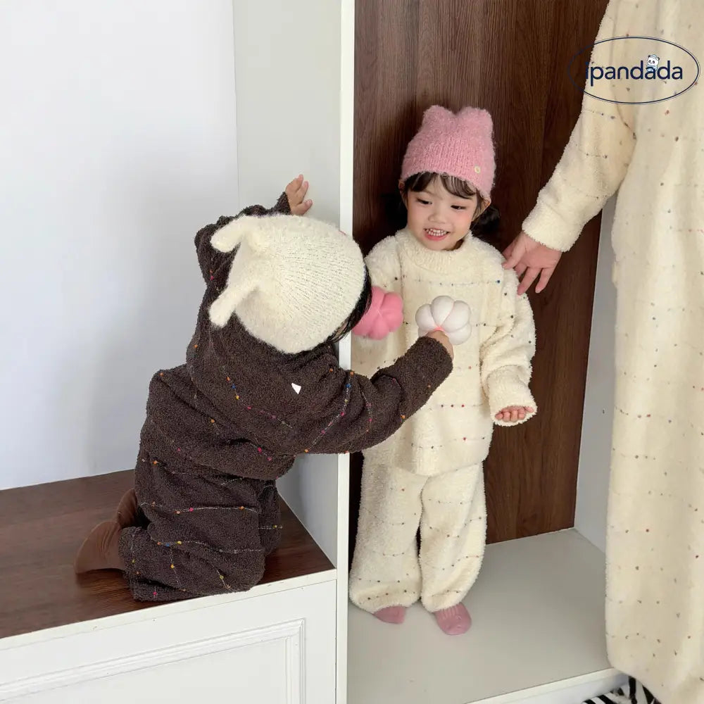 親子 ソフト フワフワ フリース 保温 加厚 パジャマ ルームウェア 冬季 セット ID2918